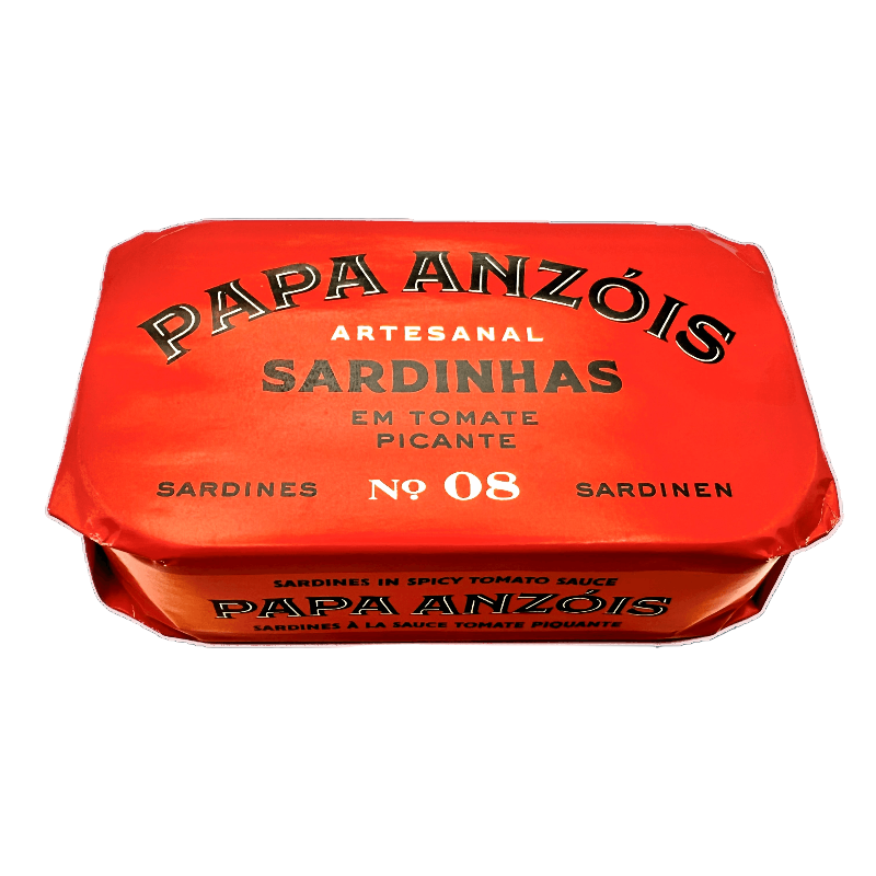 Sardinės aštriame pomidorų padaže Papa Anzóis Nr. 08 - raudona popierinė pakuotė