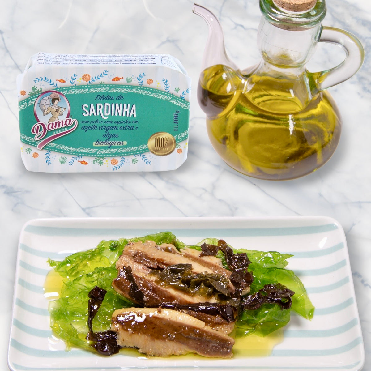 Sardinenfilet in Bio-Olivenöl extra vergine mit Algen, ohne Haut und Gräten (BIO) | DAMA